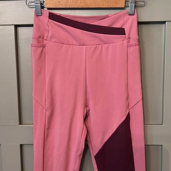 GYMSHARK Asymmetric Leggings Crossover Waist High Rise Dusky Pink/Dark Ruby S - Picture 8 of 15